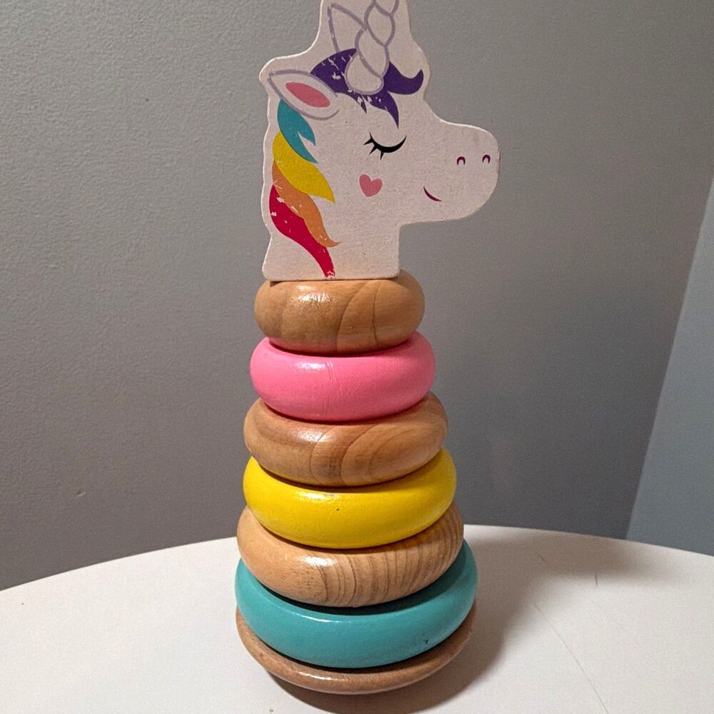 Little Tikes Unicorn Wooden Stacking Ring Toy w/ Rings, Wood, 2020